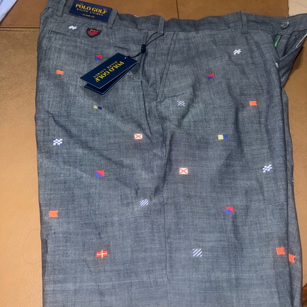 Polo by Ralph Lauren Gray Athletic Shorts with Multicolor Flags !